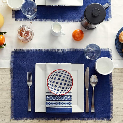 DII Jute Burlap Collection Kitchen Tabletop, Placemat Set, 13x19, Solid Nautical Blue, 6 Count