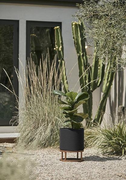 Veradek Mod Series Raised 13" Short Planter for Patio & Backyard | Durable Plastic-Stone Material w/Wooden Stand | Modern Décor for Plants & Flowers