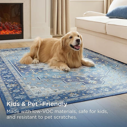 Bedsure 8x10 Area Rugs for Living Room, Machine Washable Rugs, Non-Slip Backing, Non-Shedding, Vintage Low Pile Easy Care Throw Carpet for Bedroom Dining Room, Taupe