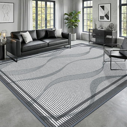 Merelax 6x9 Area Rugs for Living Room - Washable Non-Slip Large Bedroom Rug, Indoor Floor Carpet Low Pile Soft Farmhouse Rug for Dining Room, Mudroom, Modern Aesthetic Geometric Decor, Dark Grey