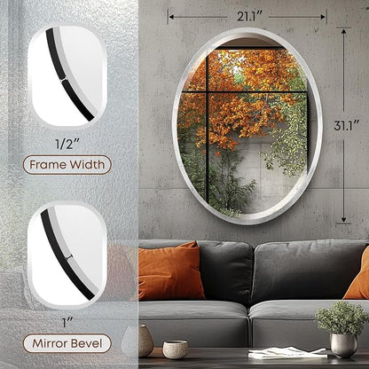 OVALCREST - Oval Wooden Beveled Wall Mirror for Home Decor, Bathroom, Vanity, Bedroom, Living Room, Hallway - London Style (Silver Leaf with Brown Antique) 31.1 x 21.1