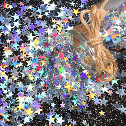 Hestya Star Confetti Glitter Table Confetti Metallic Foil Stars for Graduation Wedding Birthday Party Decorations(Holographic Silver,10mm and 6mm,60g)