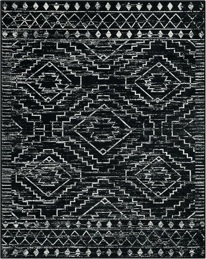 Wonnitar Moroccan 8x10 Area Rugs for Living Room, Washable Large Black Rug for Bedroom, Non-Slip Soft Thin Stain Resistant Boho Tribal Floor Carpet for Dining Guest Room Office (Black,8'x10')