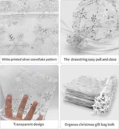 Jexila 100PCS Christmas Organza Bags 5''X7'' Mesh Drawstring Gift Bag for Christmas Party Favor Goodie Candy Treat Bags Jewelry Pouch