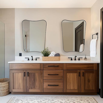 MIRRORART 24'x32'' Black Asymetrical Mirrors for Bathroom, | Premium Metal Frame Mirror Butturfly-Shaped Irregular Wall Mirrors Wall Mounted Vertical for Bathroom Remodel, HD Glass