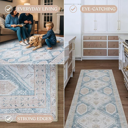 Washable Area Rug. Modern Farmhouse. Vintage. Turkish. Bohemian. Distressed. Oriental. Traditional. Rugs for Living Room. Dining. Bedroom. Office. Entryway. Foyer. (852CB, 5'9 x 8'9)