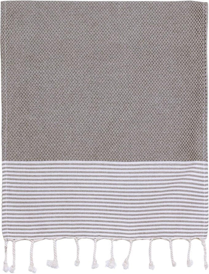 Boho Striped Turkish Hand Towels Set of 2 | 100% Cotton, 16 x 40 Inches | Decorative Bathroom Hair Face Gym Yoga Dishcloth Tea Kitchen Light Weight Quick Dry Farmhouse Towel (Grey)