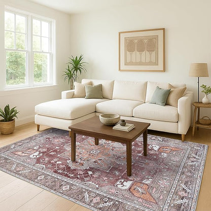 Distressed Modern Rug, Terracotta Vintage Inspired Medallion Geometric Large Area Rugs for Living Room Bedroom Bathroom Kitchen Home (857RB, 2' x 3')