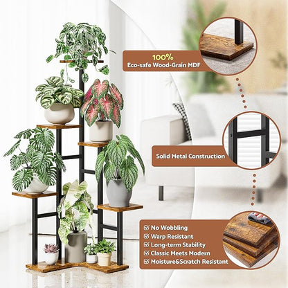 5 Tier Corner Plant Stand Indoor Wood, Metal Plant Shelf Outdoor, Tall Plant Stands Plant Tables Indoor Plant Rack Tiered Plant Stand Garden Accessories for Balcony Patio -BlackSquare