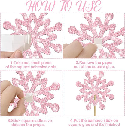 Frozen Party Snowflake Centerpiece Sticks Glitter Winter Wonderland Decorations 12PCS Snowflake Table Topper Centerpieces for Thanksgiving Christmas Birthday Party Supplies