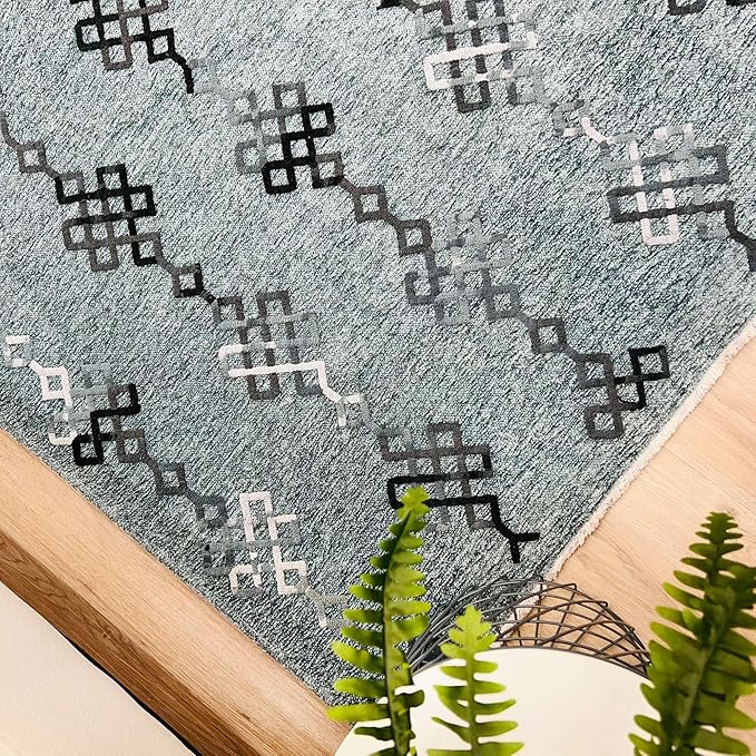 Alfa Rich 3x10 Bluish Gray Washable Area Rugs for Living Room Hallway Kitchen Decor Cotton Runner