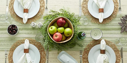 DII Farmhouse Braided Stripe Table Runner Collection, 15x72 (15x77, Fringe Included), Antique Green