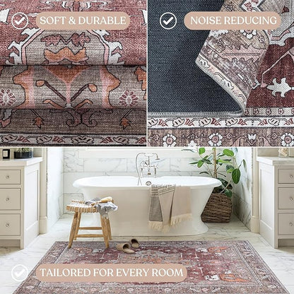 Distressed Modern Rug, Terracotta Vintage Inspired Medallion Geometric Large Area Rugs for Living Room Bedroom Bathroom Kitchen Home (857RB, 2' x 3')