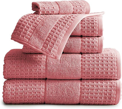 Market & Place 100% Cotton Super Soft Luxury Towel Set | Quick-Dry and Highly Absorbent | Waffle Textured | 550 GSM | 2 Bath Towels, 2 Hand Towels, & 2 Washcloths | Harper Collection (Rose)