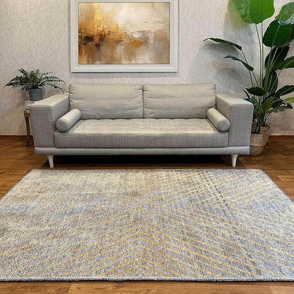 Alfa Rich 3x5 Geometric Gray Gold Washable Area Rugs for Living Room Bedroom Kitchen Cotton Runner