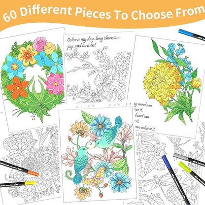 Kalysky Easy and Cozy Adult Coloring Book Set, 3 Stress Relief Coloring Books for Adults Relaxation, Flower Inspirational Quotes Coloring Books