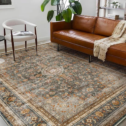 CHAMPLANT Washable Area Rug 10'x14' Boho Design Non-Shedding Easy Care Ideal for High Traffic Areas in Living Room Bedroom Office Coffee Table Kitchen Large Carpet