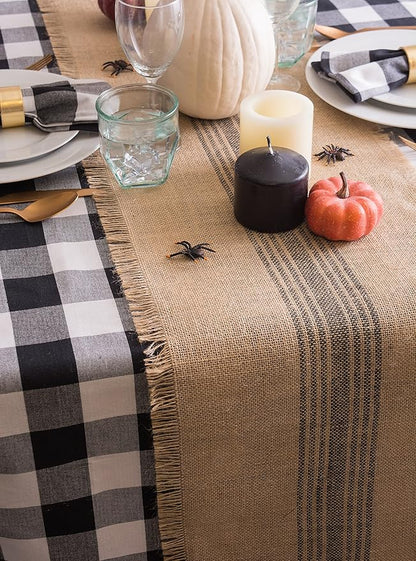 DII Jute Burlap Collection Kitchen Tabletop, Table Runner, 14x108, Middle Stripe Gray