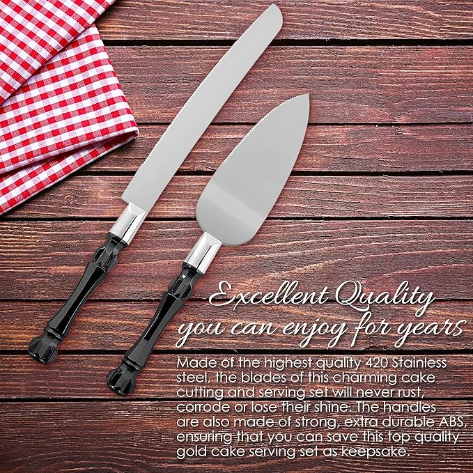 Homi styles Black Cake Knife and Server Set, Cake Cutter and Pie Spatula, Cake Server and Knife Set of 2 with Non-Slip Swirl Grip, Matte Black Cake Cutting Set for Wedding Cake, Birthdays, and Parties