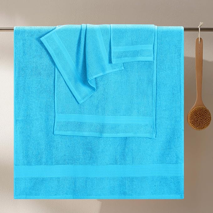 GLAMBURG Ultra Soft 8-Piece Towel Set -100% Pure Ringspun Cotton, Contains 2 Oversized Bath Towels 27x54, 2 Hand Towels 16x28, 4 Wash Cloths 13x13 - Ideal for Everyday use, Hotel & Spa -Turquoise Blue
