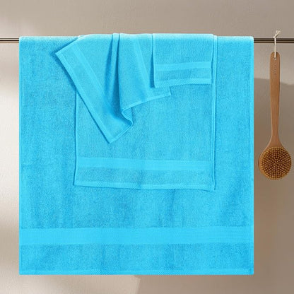 GLAMBURG Ultra Soft 8-Piece Towel Set -100% Pure Ringspun Cotton, Contains 2 Oversized Bath Towels 27x54, 2 Hand Towels 16x28, 4 Wash Cloths 13x13 - Ideal for Everyday use, Hotel & Spa -Turquoise Blue