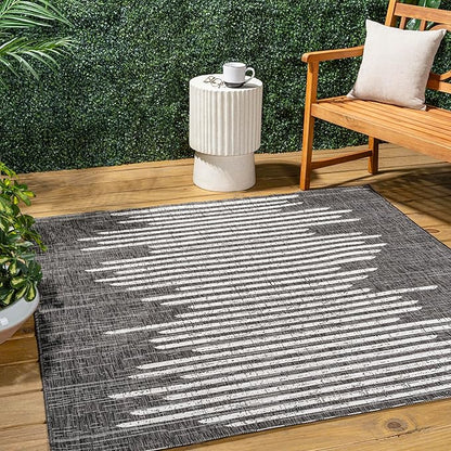 JONATHAN Y Stripe Geometric Indoor Outdoor Square Area Rug 3X3 Black/Ivory, Zolak Berber for Backyard, Patio, Porch, Easy-Cleaning, High Traffic, Pet-Friendly, Non-Shedding (SMB124E-3SQ)