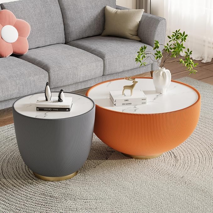 SSLine Bowl-Shape Small Coffee Table Modern Sintered Stone Top Coffee Table in