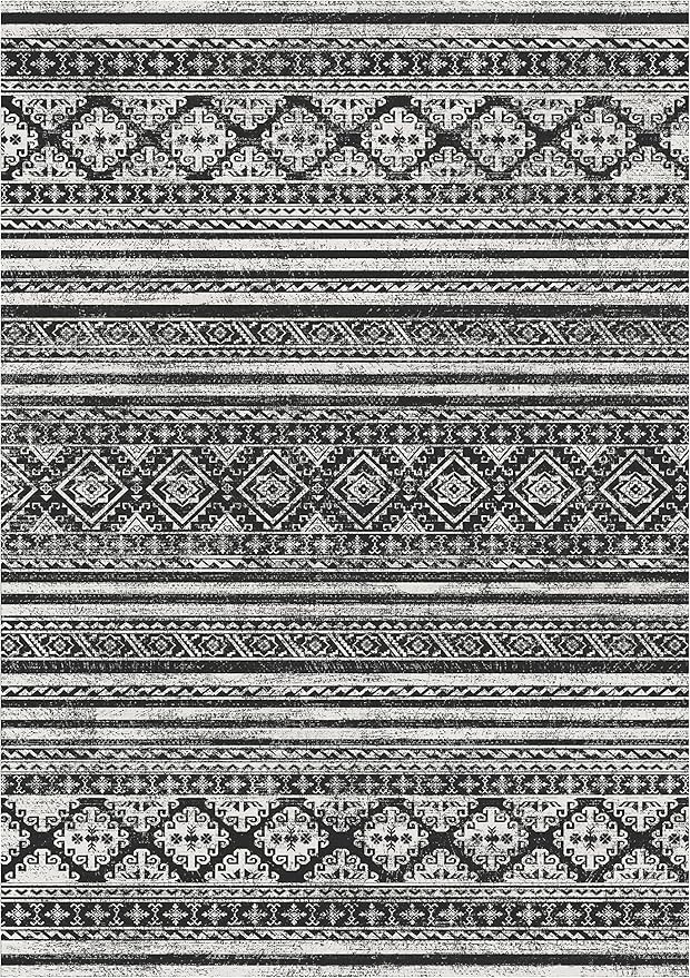 RUGSURE Washable Area Rugs 6' x 9' - 1/6 Thick - Moroccan-Inspired -Stain & Water Resistant Non-Slip - Resistant Rug for Living Room, Bedroom, Nursery, Pet & Child Friendly (Black)