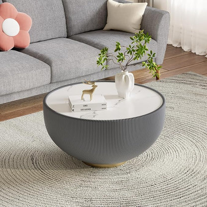 SSLine Bowl-Shape Coffee Table Modern Sintered Stone Top Coffee Table in Grey
