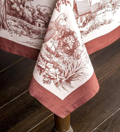 Maison d' Hermine Table Cloth Square Table 100% Cotton 60 x 60 Inches Fall Tablecloth Reusable Everyday Use for Thanksgiving Christmas Decorations Dining Farmhouse Party (Holy Jouy - Brown)