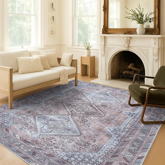 Washable Area Rug. Modern Farmhouse. Vintage. Turkish. Bohemian. Distressed. Oriental. Traditional. Rugs for Living Room. Dining. Bedroom. Office. Entryway. Foyer. (863BM, 5'9 x 8'9)