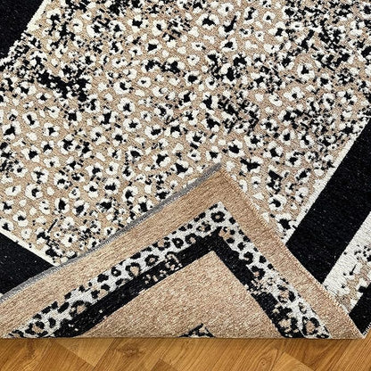 Alfa Rich 7x10 Leopard Beige Black Washable Area Rugs for Living Room Bedroom Reversible Cotton Rug