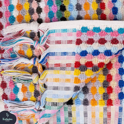 Organic Turkish Cotton Hand Towels for Bathroom | Oversized - 17 x 35 Inches | Large Soft Plush Fluffy Highly Absorbent Towels for Kitchen, Hand and Face (Rainbow, Hand Towel)