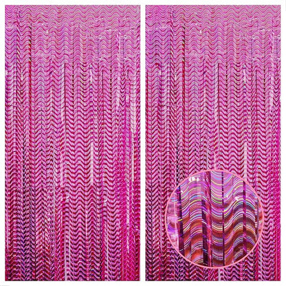 KatchOn, Large Laser Pink Backdrop Curtain - 3.2x8 Feet, Pack of 2 | Laser Pink Fringe for Birthday Wedding Engagement Party Decorations | Graduation Backdrop for Graduation Decorations 2025