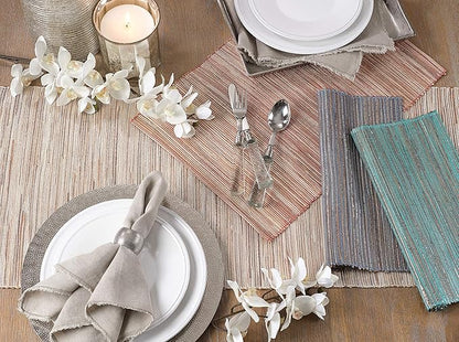 Saro Lifestyle Melaya Collection Shimmering Woven Nubby Table Runner, 16"x72", Blue-Grey