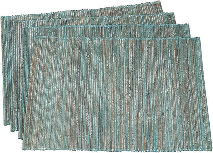 Saro Lifestyle Melaya Collection Shimmering Woven Nubby Placemat (Set of 4), 14"x20", Turquoise