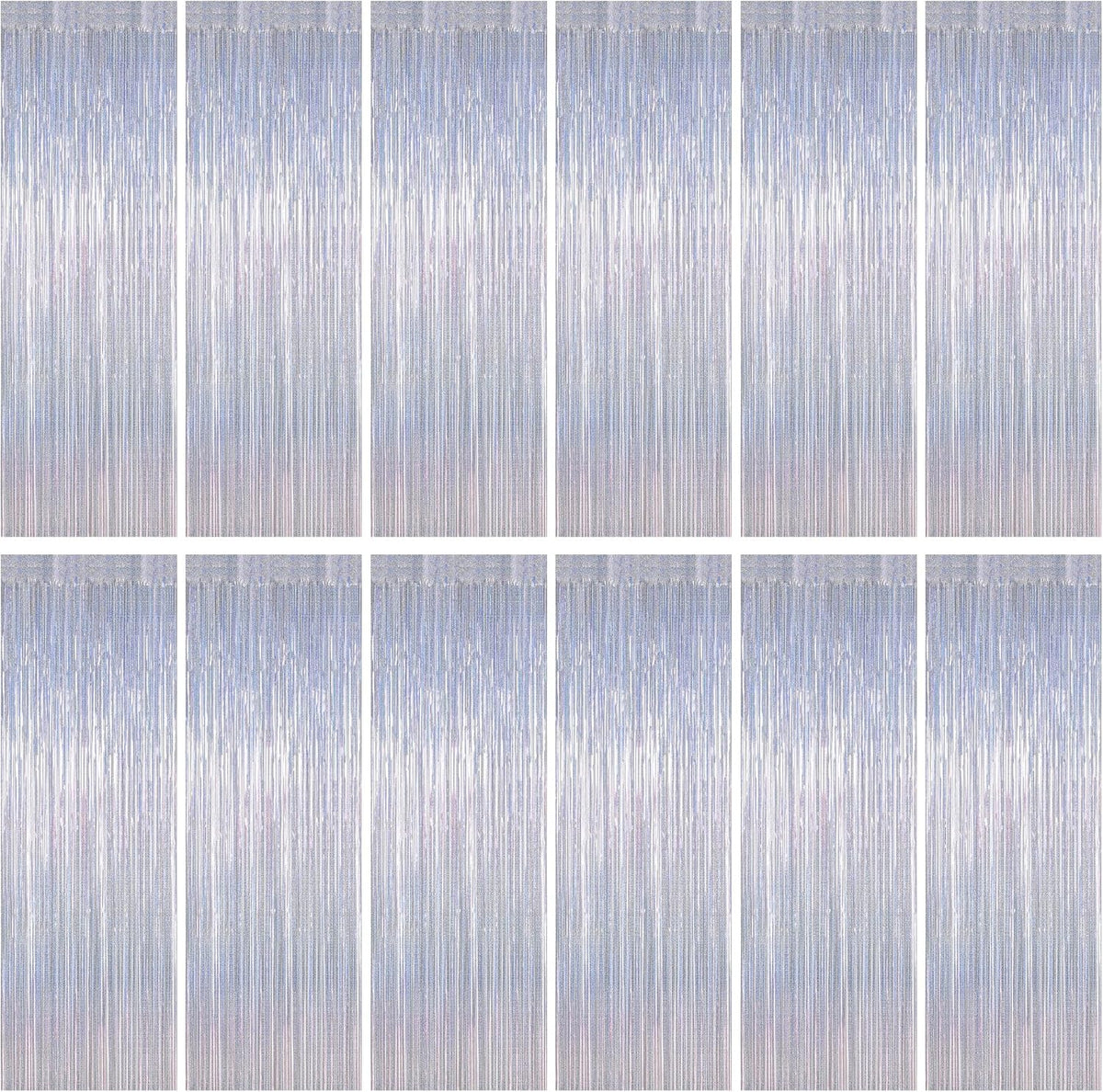 12 Pack Fringe Backdrop, 3.28 FT x 7.08 FT Glitter Silver Tinsel Curtain, Metallic Foil Curtains Party Streamer Disco Backdrop, Silver Party Decorations for Bachelorette Birthday Holiday