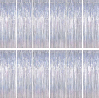 12 Pack Fringe Backdrop, 3.28 FT x 7.08 FT Glitter Silver Tinsel Curtain, Metallic Foil Curtains Party Streamer Disco Backdrop, Silver Party Decorations for Bachelorette Birthday Holiday