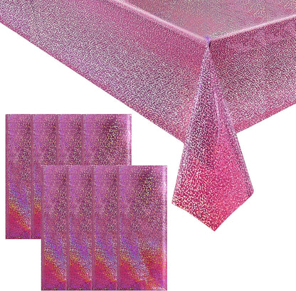 8 Pcs Pink Holographic Laser Tablecloths Iridescence Shiny Table Covers 40" x 108" Aqua Foil Rectangle Table cloths for Baby Shower Undersea Ocean Birthday Party Winner Wedding Party Décor