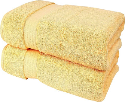 GLAMBURG 700 GSM Premium Cotton 2-Pack Oversized Extra Large Bath Sheet Set - 100% Combed Cotton - 2 Bath Sheets 35x70 - Luxury Hotel & Spa Quality - Durable Ultra Soft Highly Absorbent - Yellow