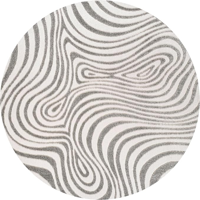 JONATHAN Y Maribo High-Low Abstract Striped Gray/Ivory 7' Round Indoor/Outdoor Area Rug, Pet Friendly, Non-Shedding, Stain Resistant, Easy-Cleaning for Backyard, Patio, Porch (SCN103B-7R)