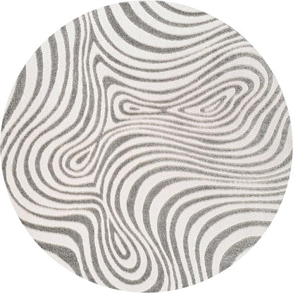 JONATHAN Y Maribo High-Low Abstract Striped Gray/Ivory 7' Round Indoor/Outdoor Area Rug, Pet Friendly, Non-Shedding, Stain Resistant, Easy-Cleaning for Backyard, Patio, Porch (SCN103B-7R)