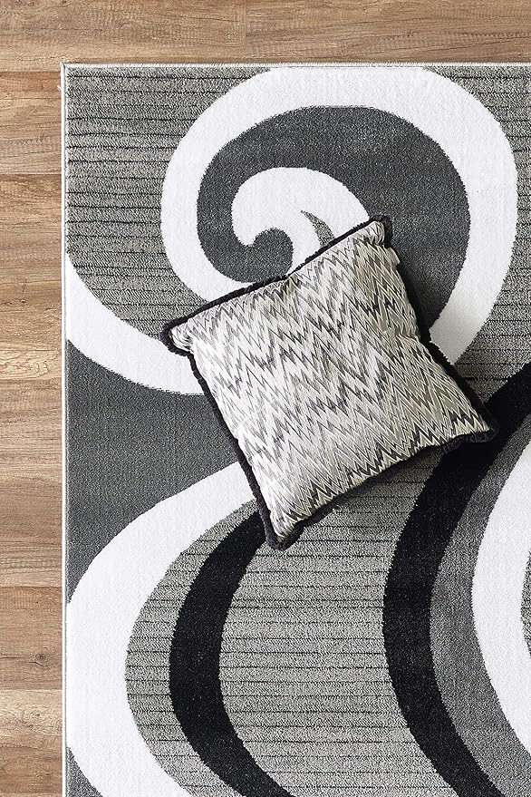 GLORY RUGS Modern Area Rug Swirls Carpet Bedroom Living Room Contemporary Dining Accent Sevilla Collection 4817 (4x6, Grey Black)
