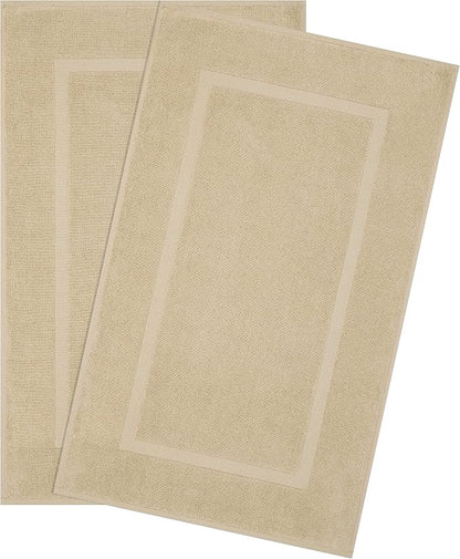 Cotton Paradise 100% Cotton Turkish Bathmat Set, Soft Absorbent Quick Dry, 2 Piece 20x34 Bathmat Floor Set, Beige