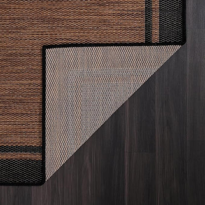 CAMILSON Indoor Outdoor Rug, 9x12 Bordered Nut Brown Black Modern Area Rugs for Indoor and Outdoor Patios, Kitchen and Hallway Mats, Washable Porch Deck Outside Carpet (Border Nut Brown Black, 9 x 12)