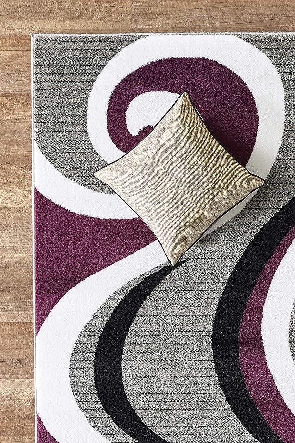 GLORY RUGS Modern Area Rug 8x10 Purple Swirls Carpet Bedroom Living Room Contemporary Dining Accent Sevilla Collection 4817 (8x10, Purple)