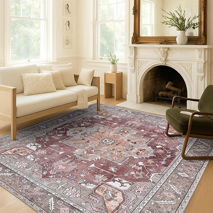 Distressed Modern Rug, Terracotta Vintage Inspired Medallion Geometric Large Area Rugs for Living Room Bedroom Bathroom Kitchen Home (857RB, 2' x 3')