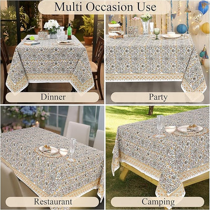 Ridhi Hand Block Print Goldenrod Yellow Rectangle Cotton Tablecloth 102" x 48" Reusable Table Cover Decorative Everyday Use for Dining, Farmhouse, Home Gift for Spring, Easter, Valentine