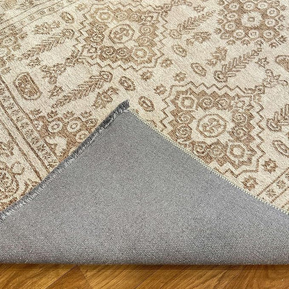 Alfa Rich 4x6 Beige Off White Washable Area Rugs for Living Room Bedroom Kitchen Dining Cotton Rug