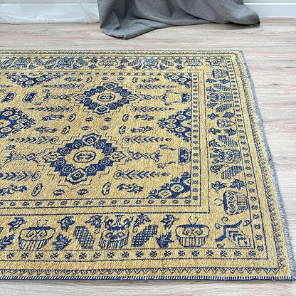 Alfa Rich 4x6 Gold Navy Blue Washable Area Rugs for Living Room Bedroom Kitchen Dining Cotton Rug